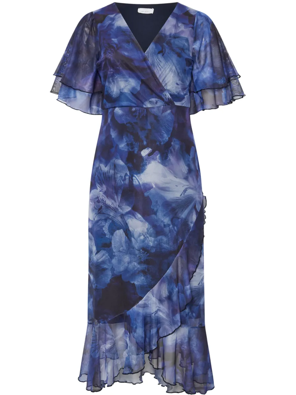 Yours London Wikkeljurk Met Vervaagde Bloemenprint En Ruches In Blauw, foto 3
