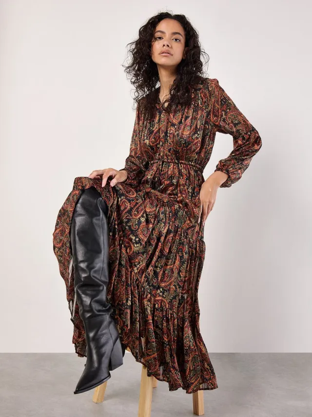 Apricot Paisley-jurk met glitters (mid-axlengte) zwart