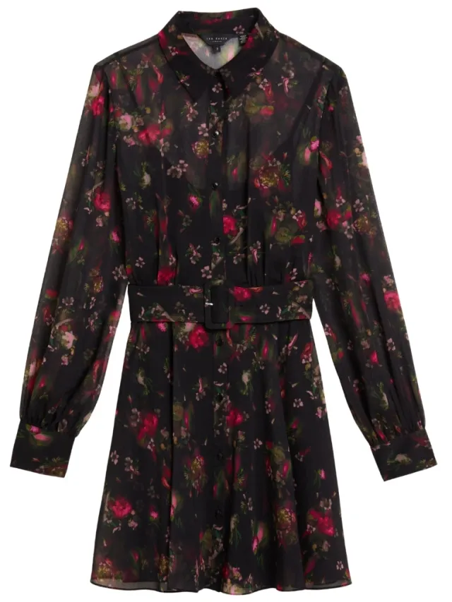 Ted Baker Ebene Zwarte Jurk Met Kraag En Print, Knoopsluiting, foto 2
