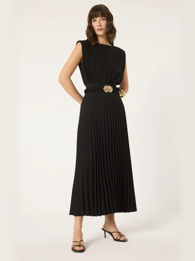 TOUCHÉ PRIVÉ Geplooide maxi-jurk met riemdetail - Zwart - Dames