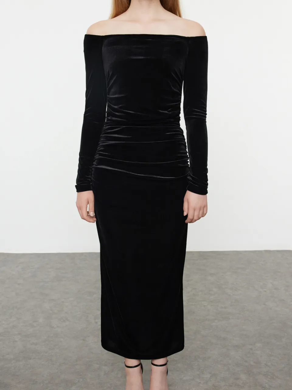 Trendyol TRENDYOLMİLLA Dames Zwart Effen Maxi Lang Stijlvol/Avond Bodycon Jurken, foto 2