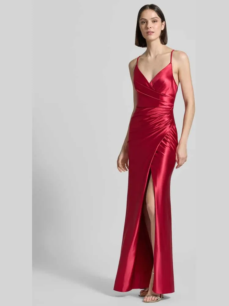 LUXUAR FASHION Maxi-jurk van satijn met draperieën en loopsplit bordeaux, foto 2