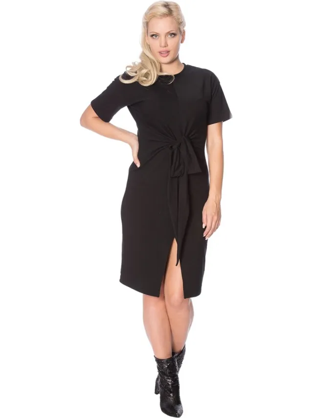 Dancing Days TIE FRONT DRES Kokerjurk - L - Zwart