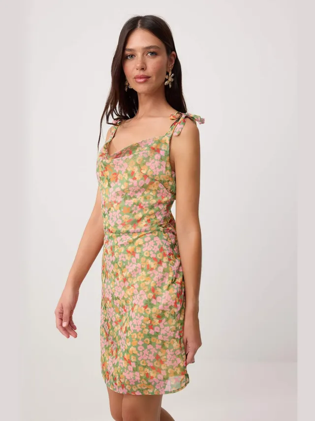 Trendyol TRENDYOLMİLLA Dames Meerkleurig Bloemen Kort / Mini Mouwloos Slipjurken Veelkleurig