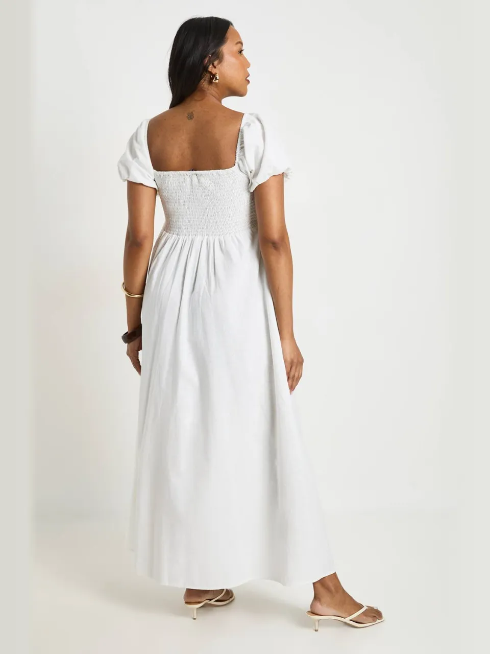 boohoo Dames Zwangerschaps Linnen Pofmouw Gesmockte Maxi Jurk natural, foto 2