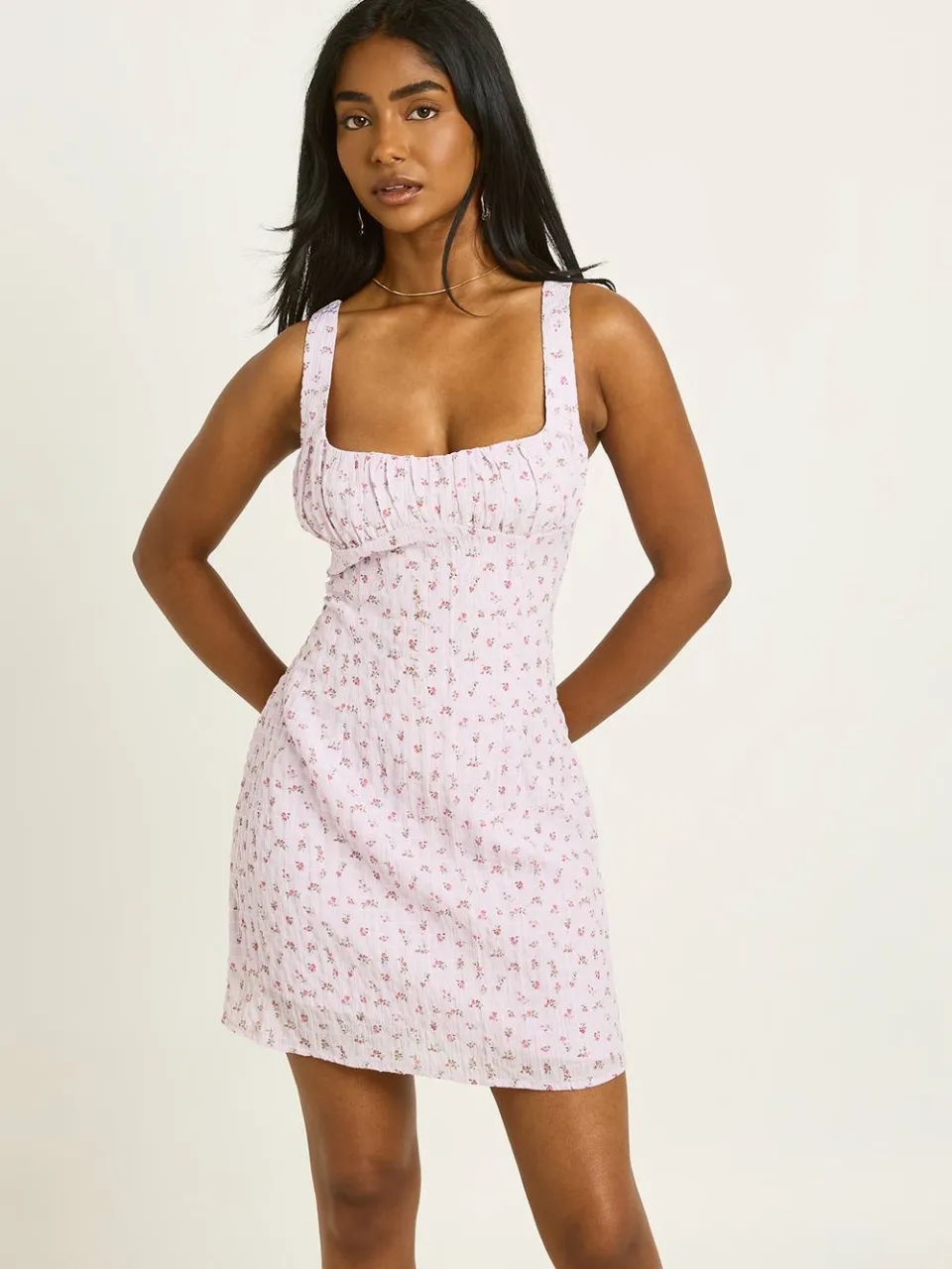 boohoo Dames Pastel Gebloemde Getextureerde Mini Jurk lila, foto 3