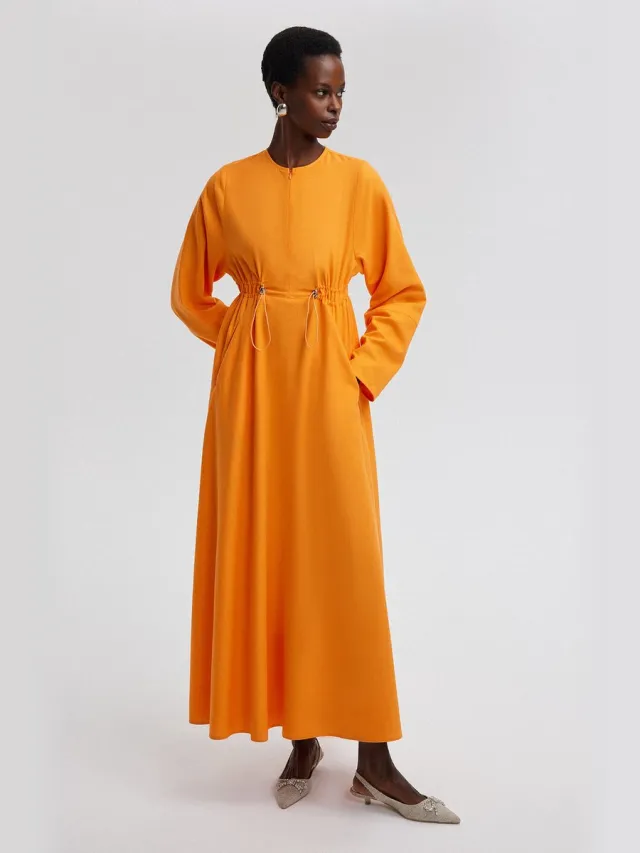 TOUCHÉ PRIVÉ Linnen jurk met rimpeltaille - Oranje - Dames