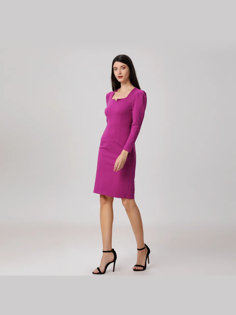 Smart & Joy Getailleerde jurk met pofmouwen fuchsia, foto 2