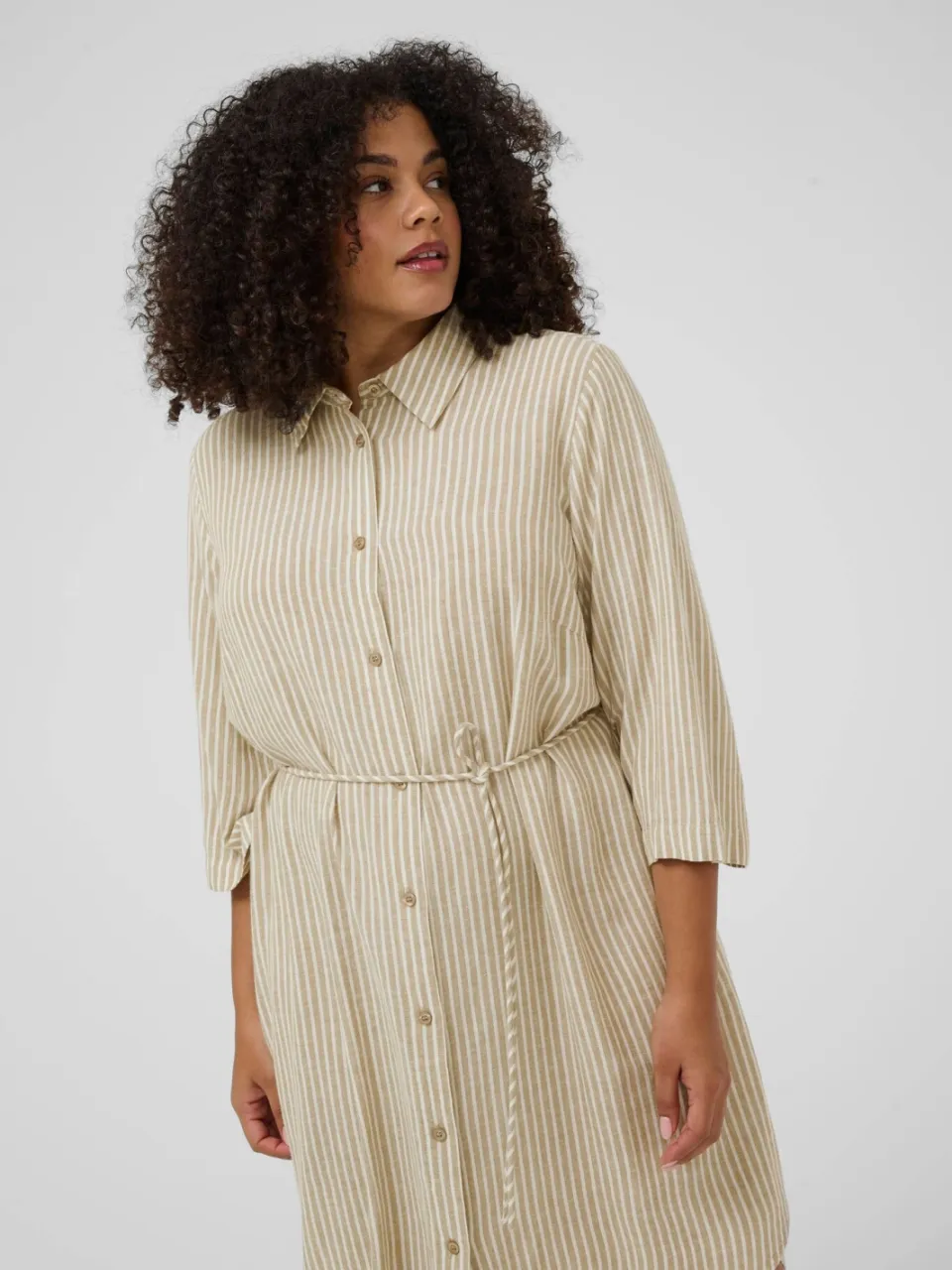 Kaffe Curve blousejurk met krijtstreep beige, foto 5