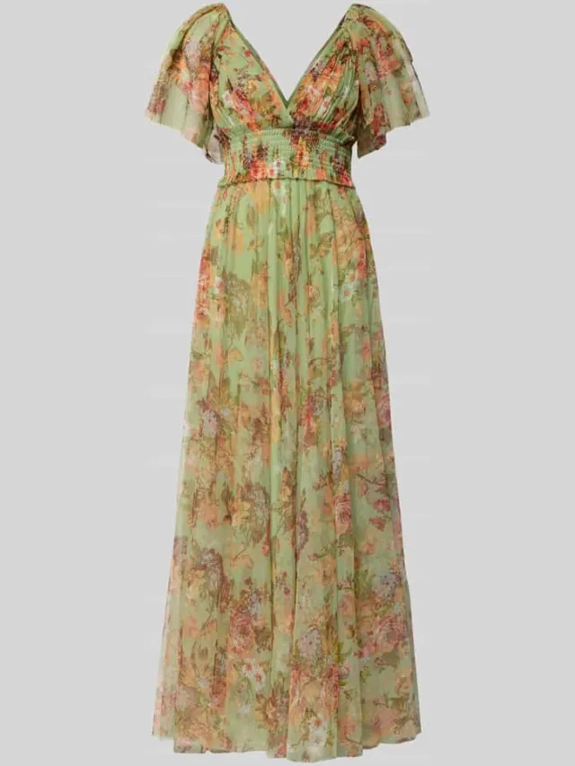Lace & Beads Avondjurk van tule met V-hals lichtgroen, foto 2