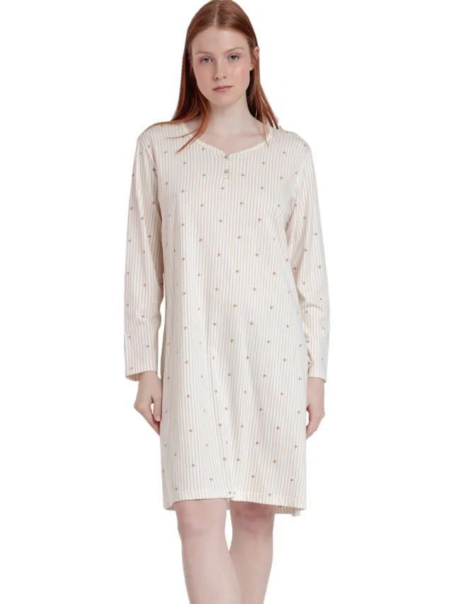 Korte Jurk Admas Nachthemd met lange mouwen en ronde hals Stripes And Stars beige