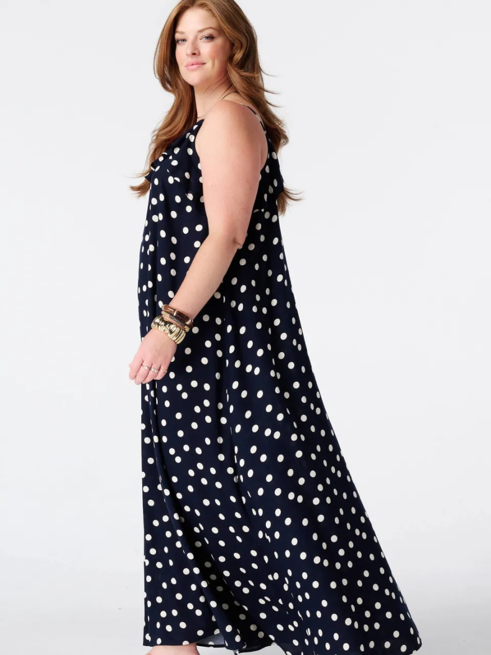 MS Mode maxi jurk Plus Size met ruches en stippen - blauw, foto 2