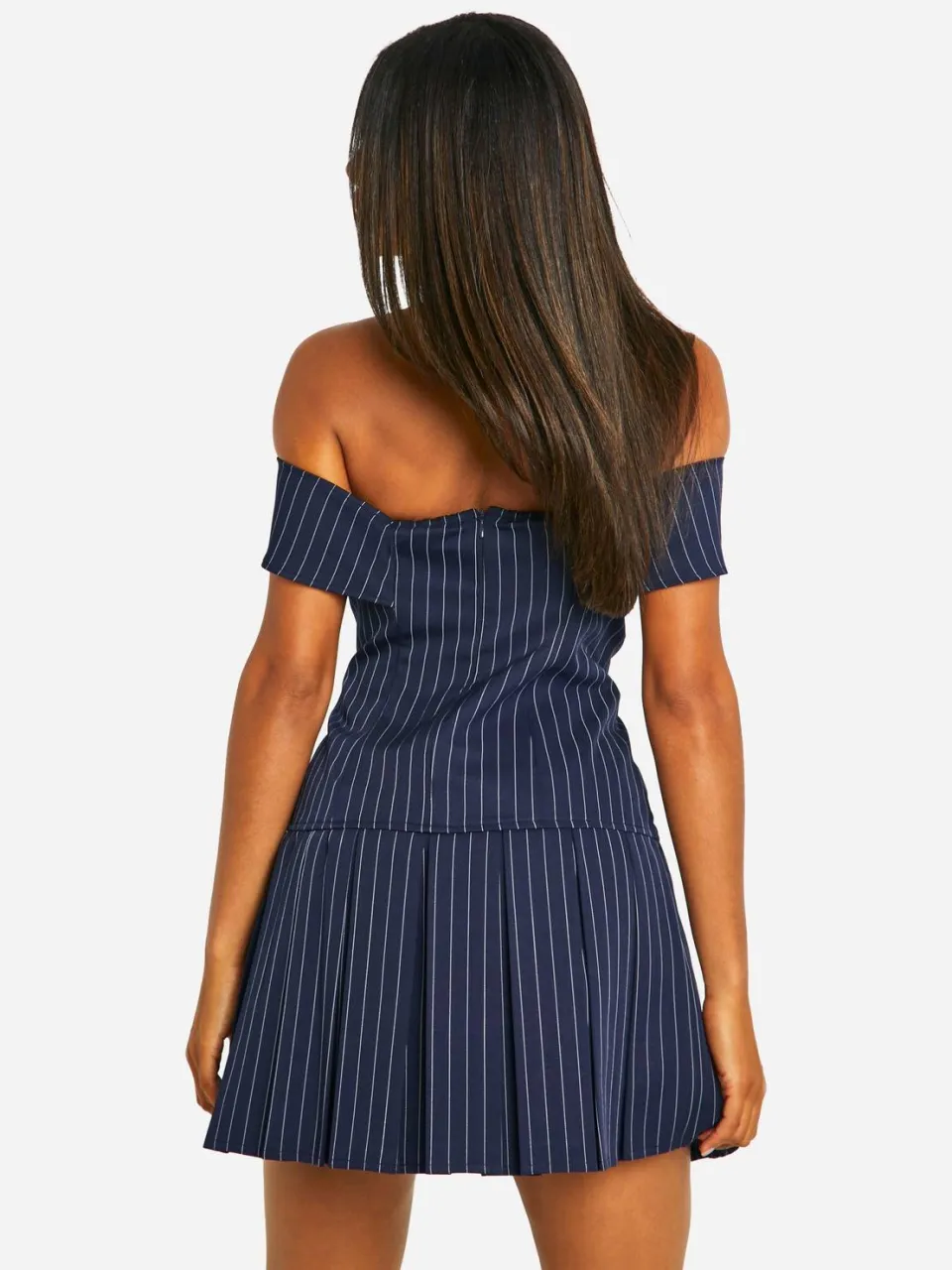 boohoo Dames Stripe Bardot Tennis Rokjurk marineblauw, foto 2