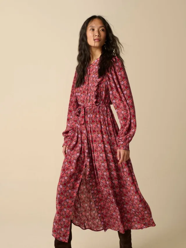 Sissy-Boy Donkerrode jurk met bloemenprint D.Rood