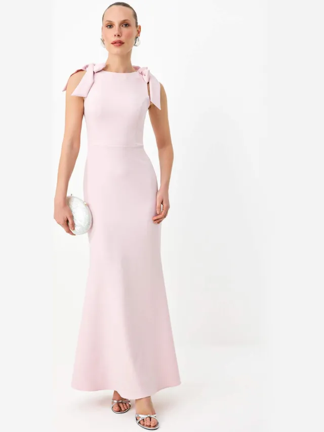 Trendyol TRENDYOLMİLLA Dames Roze Effen Maxi Mouwloos Zeemeermin Avond & Gala Jurk