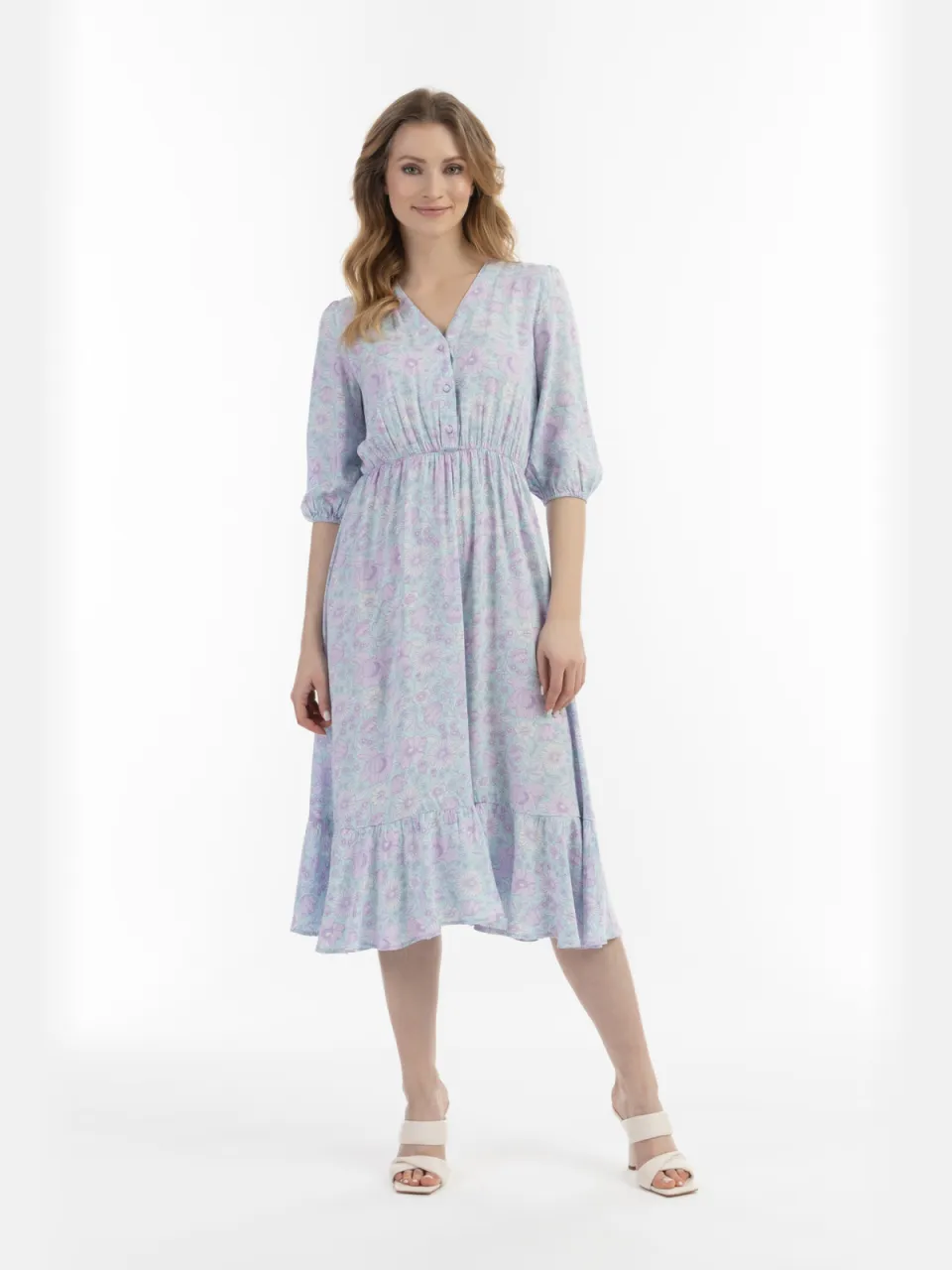 Usha midi-jurk Dames Turkoois Veelkleurig
