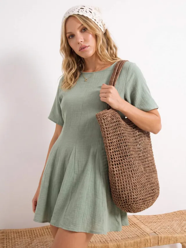 Trendyol TRENDYOLMİLLA Dames Groen Effen Extra Kort / Super Mini Kort Strandkleding A-lijn Strandjurken Mint
