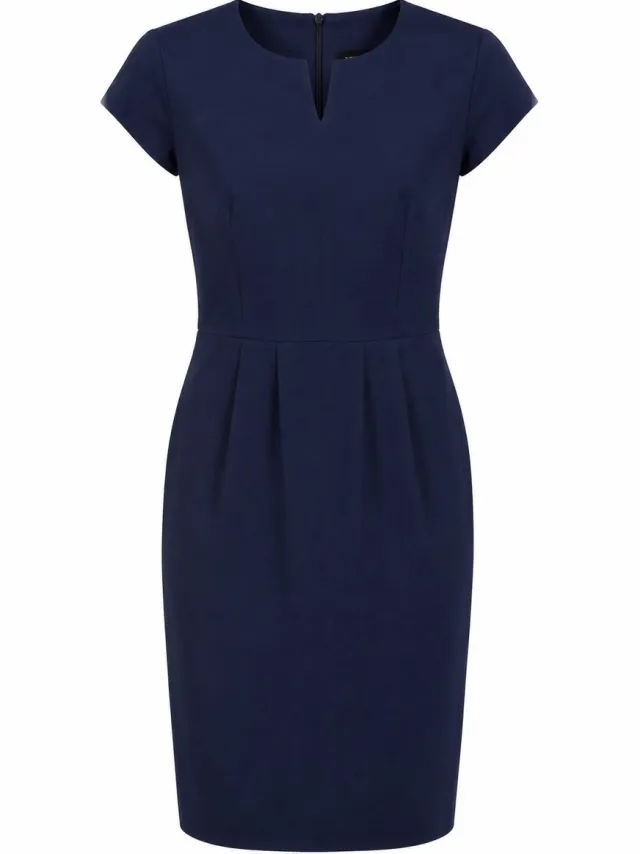 Greiff Dames Etuijurk Donkerblauw Premium Maat 34 – Zakelijke Jurk Slim Fit