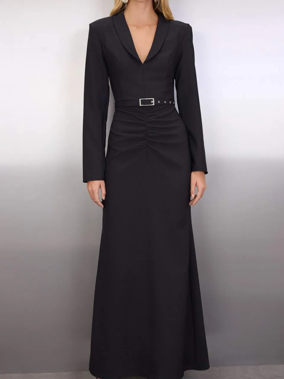 Trendyol TRENDYOLMİLLA Dames Zwart Effen Maxi Lang Diploma-uitreiking / Gala Zeemeermin Avond & Gala Jurk, foto 2