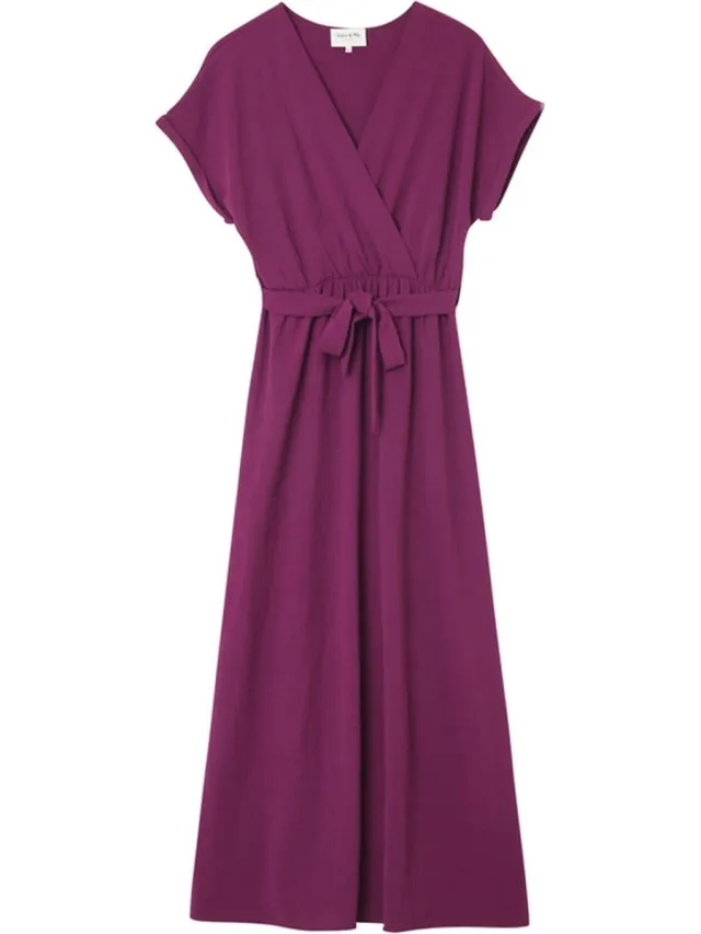 Grace & Mila Fuchsia V-hals maxi-jurk met strikceintuur Maud - Grace & Mila roze
