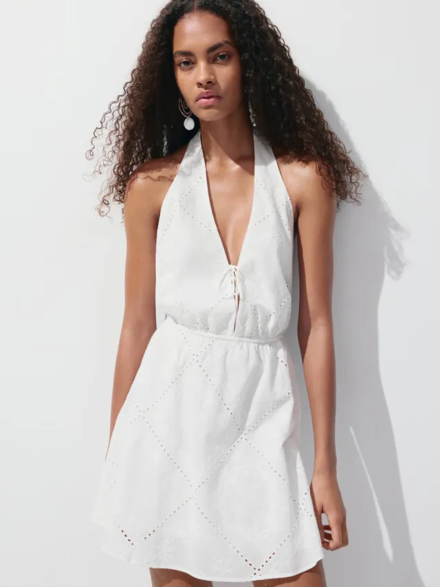 Mango halter broderie jurk - wit, foto 4