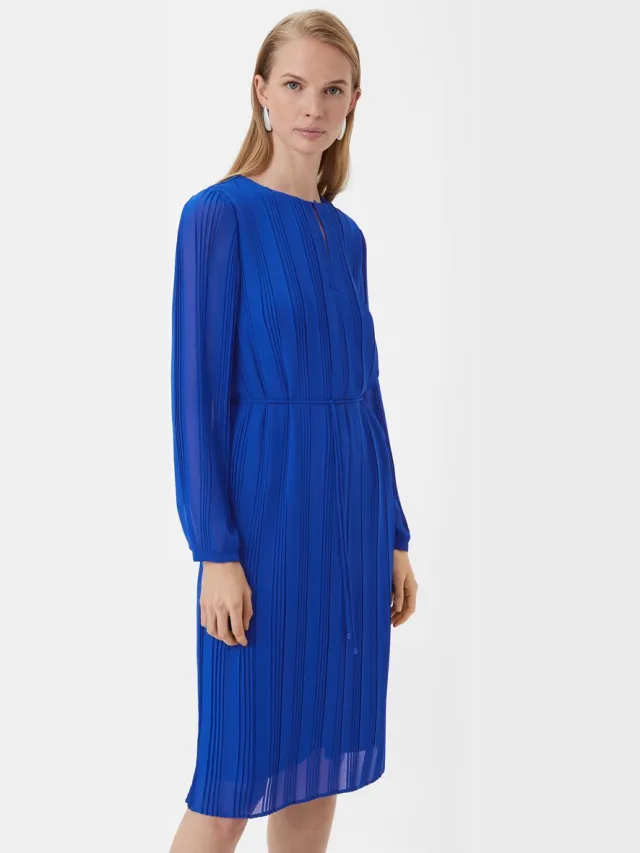 Comma female - Chiffon jurk met plisséplooien oceaanblauw