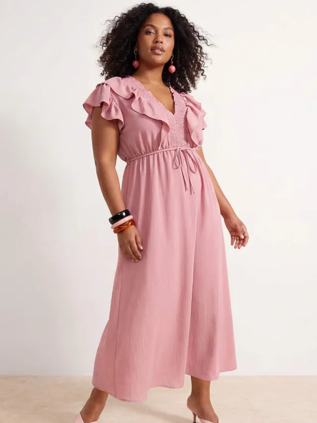 Trendyol Curve Dames Roze Effen Midi Mouwloos Casual A-lijn Grote maten Jurk