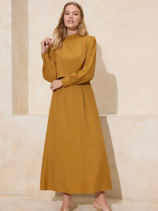 Trendyol Modest Dames Kaki Effen Maxi Lang Casual A-lijn Modest Jurken