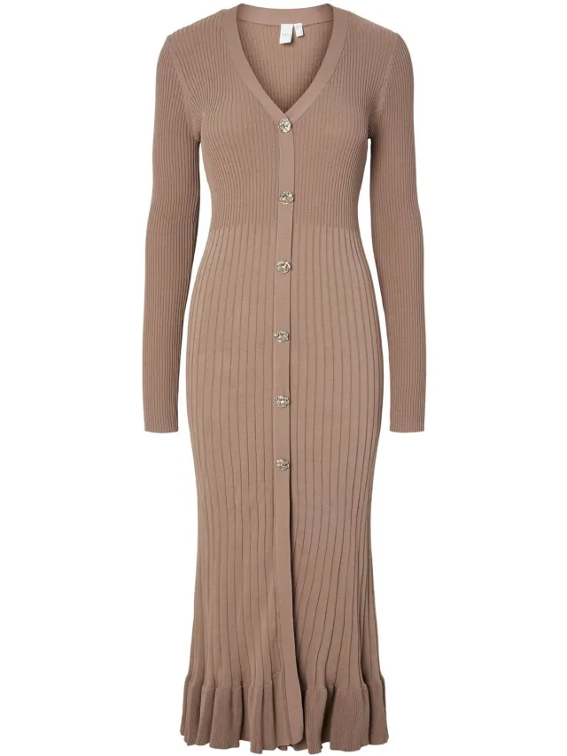 Yas Maxi jurk YASMIKLA knit Taupe Gray