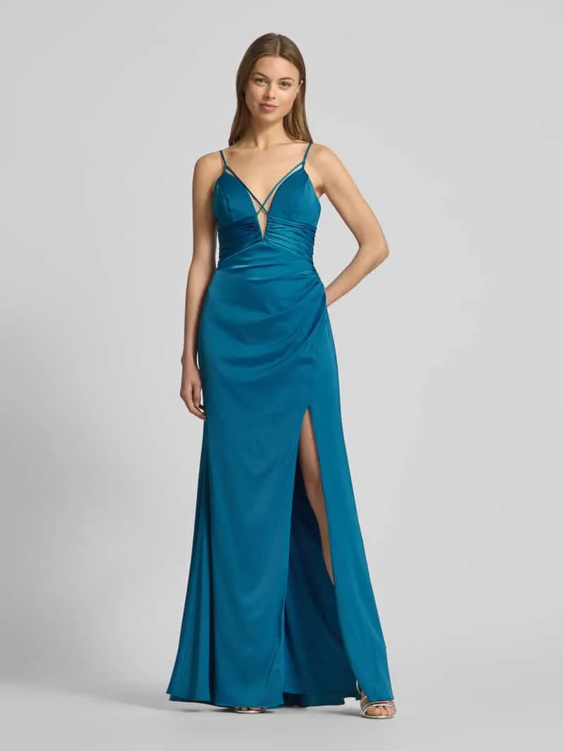 LUXUAR FASHION Avondjurk met plooien opzij Oceaanblauw