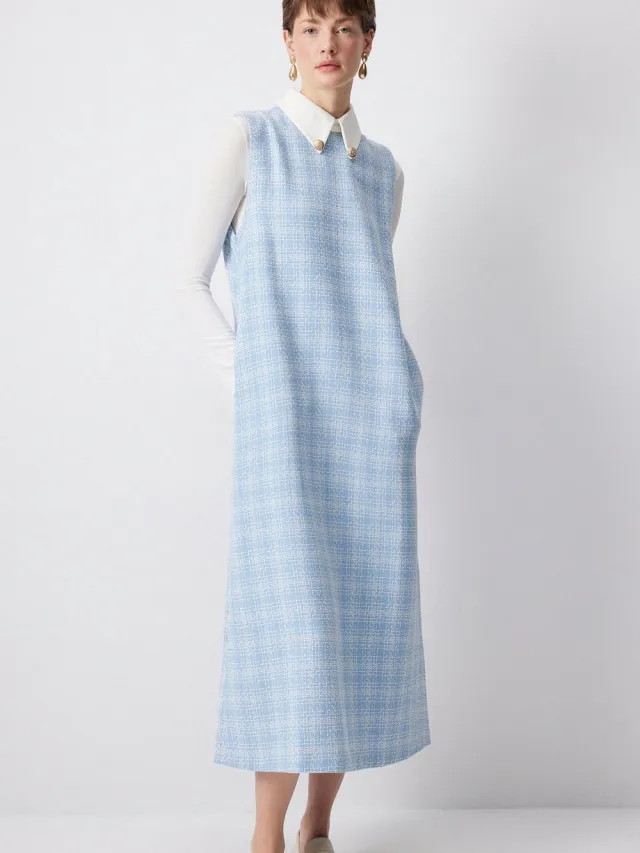 TOUCHÉ PRIVÉ Tweed gilet met overhemdkraag - Blauw - Dames
