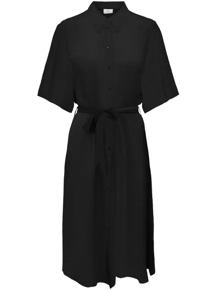 Jacqueline De Yong Barbara 2/4 midi shirt dress Zwart