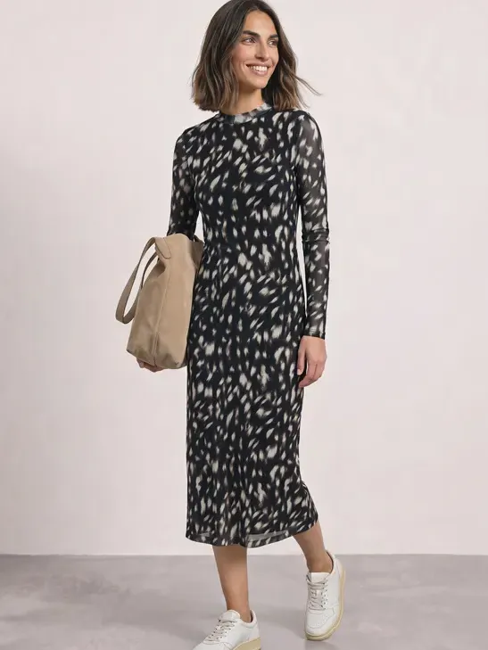 Street One Midi-jurk met boothals en print Zwart