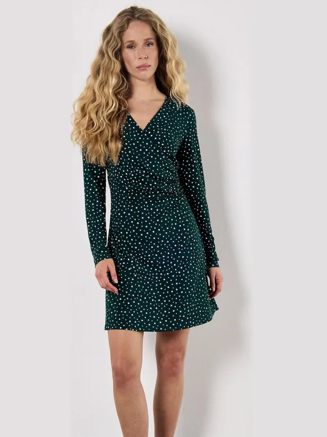 Apricot Polka Dot Wrap Ruched Mini Dress Groen