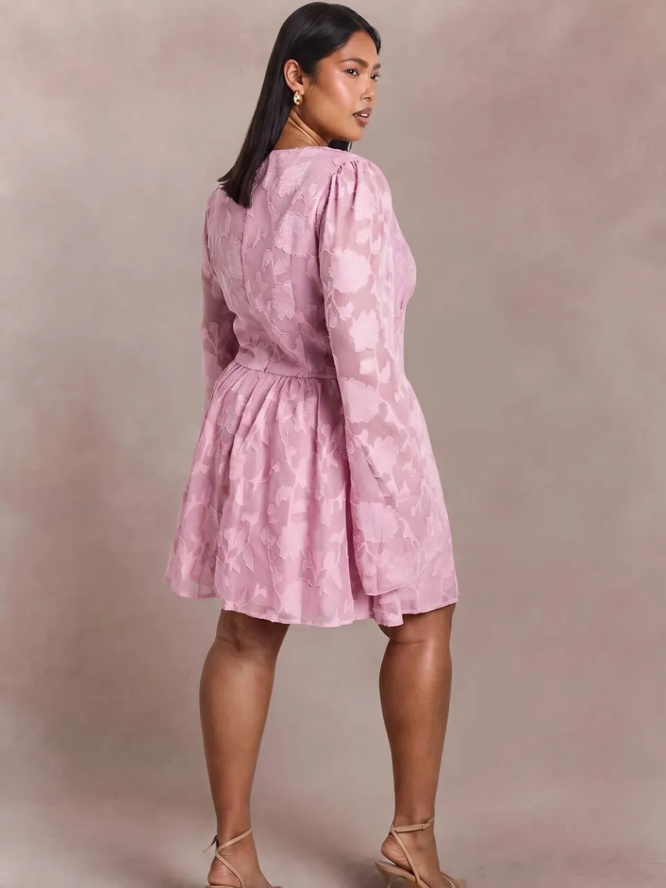 boohoo Dames Plus Jacquard Korset Detail Skater baby roze, foto 2