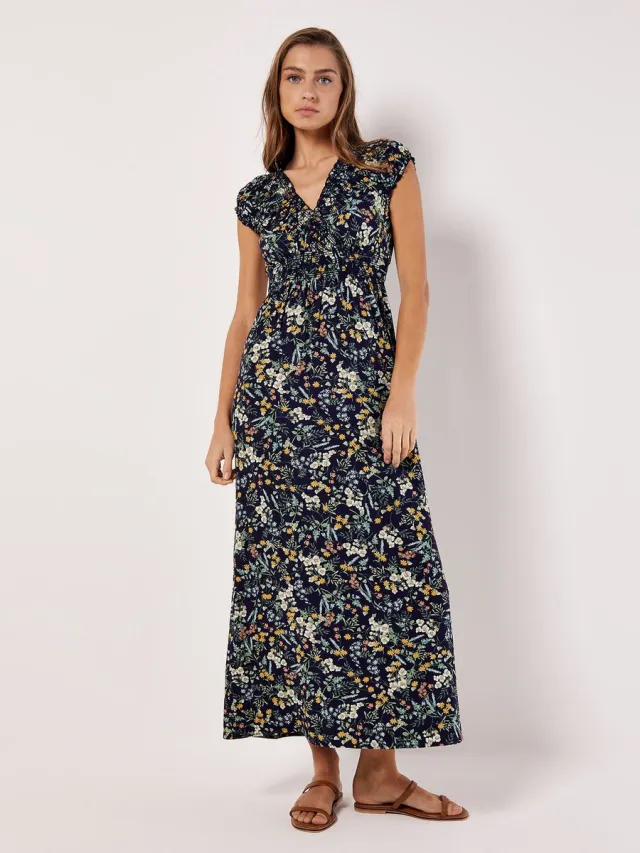 Apricot Maxi-jurk met kleine botanische bloemenprint Marine