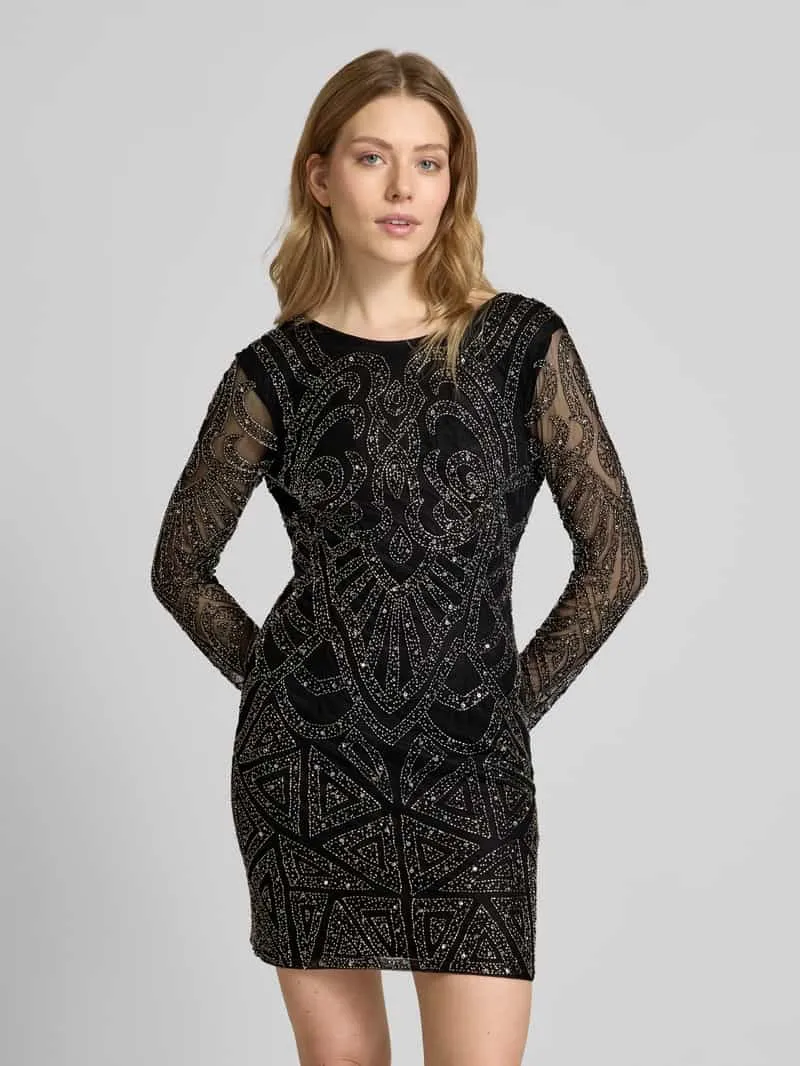Lace & Beads Cocktailjurk met sierparels Zwart
