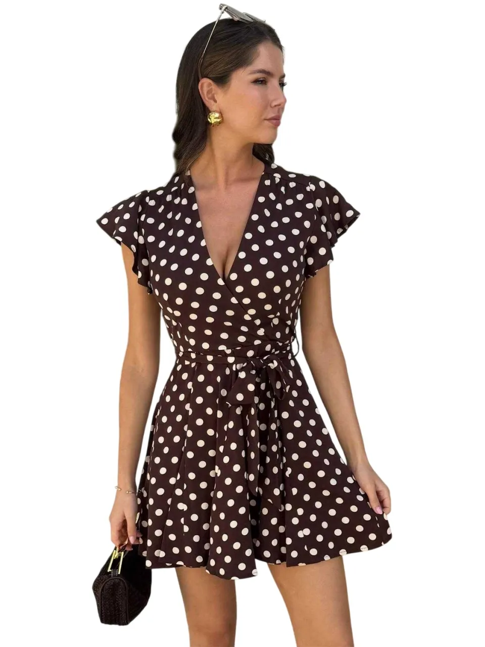 AX Paris Dames/Dames Polka Dot Mini Skater Wrap Dress (Chocolade), foto 2