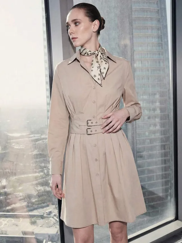 Trendyol TRENDYOLMİLLA Dames Beige Effen Kort / Mini Lang Casual Blousejurk Jurken Gebroken wit
