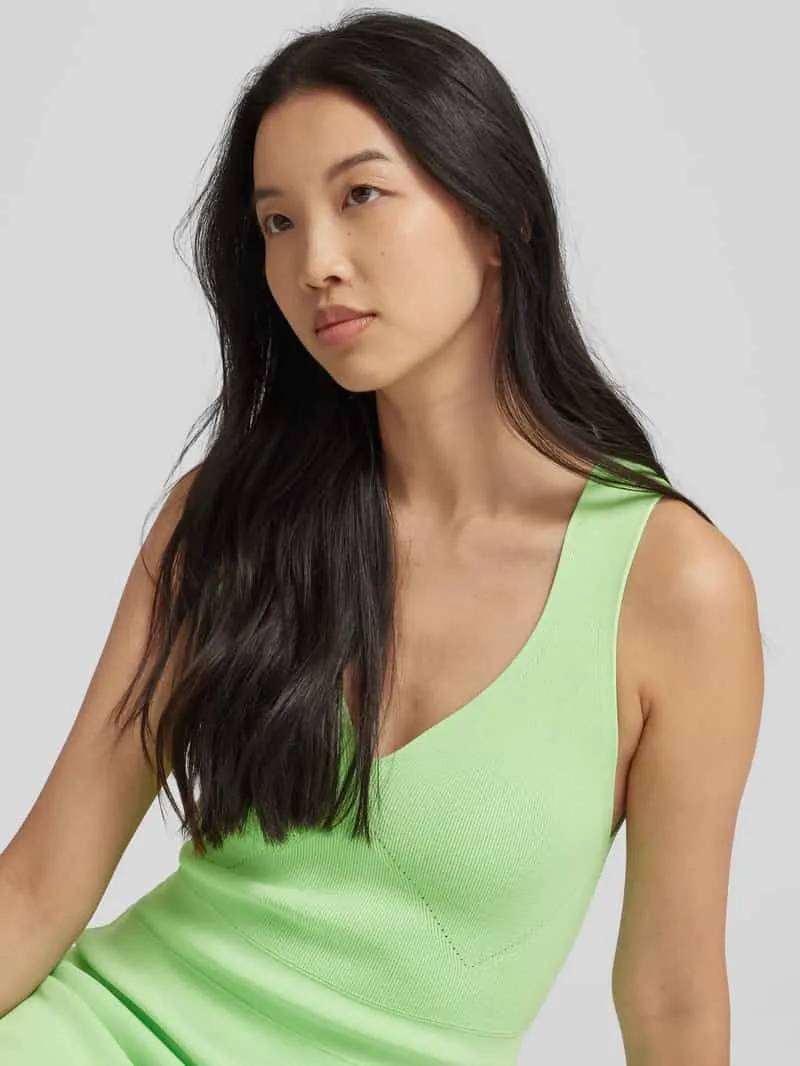 Marc Cain Knielange jurk van viscosemix in effen design neon groen, foto 4