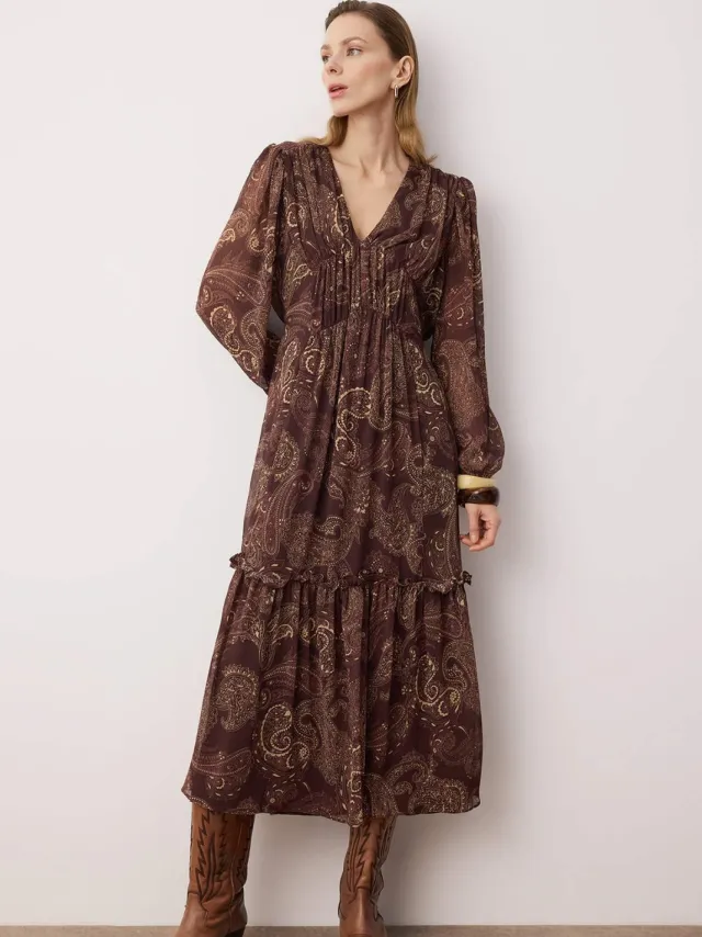 Trendyol TRENDYOLMİLLA Dames Meerkleurig Paisley Maxi Lang Avond / Dagelijks Skater Jurken Veelkleurig