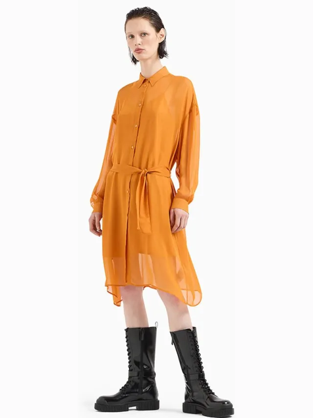 Armani Exchange 6dya09_yn1vz Lang Mouw Jurk Oranje S Vrouw Rum