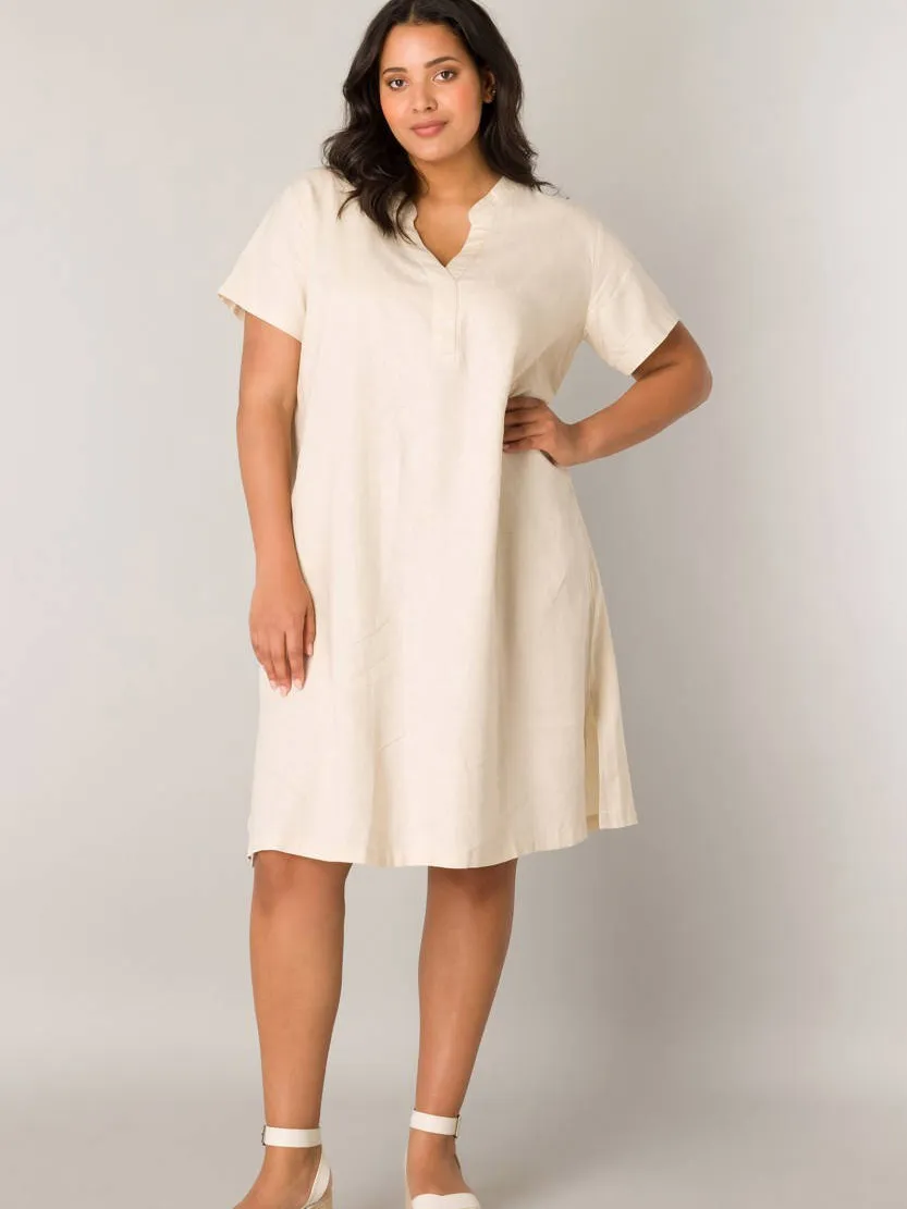 Base Level Curvy linnen jurk Yacinthe beige, foto 4
