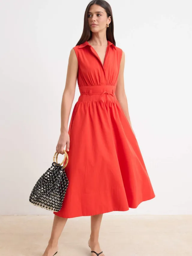 Trendyol TRENDYOLMİLLA Dames Rood Effen Midi Mouwloos Casual Skater Jurken