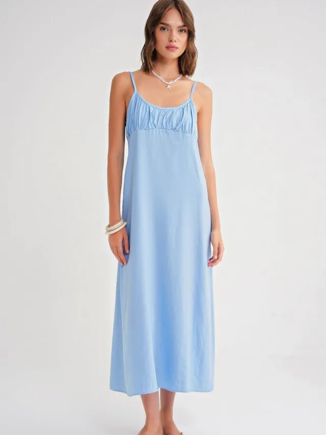 Mixray Halsketting Maxi-jurk met Gekoekte Details Lichtblauw