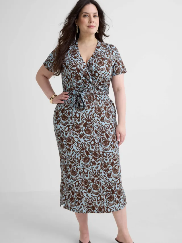 GREAT LOOKS crinkle overslagjurk met bloemenprint blauw/bruin