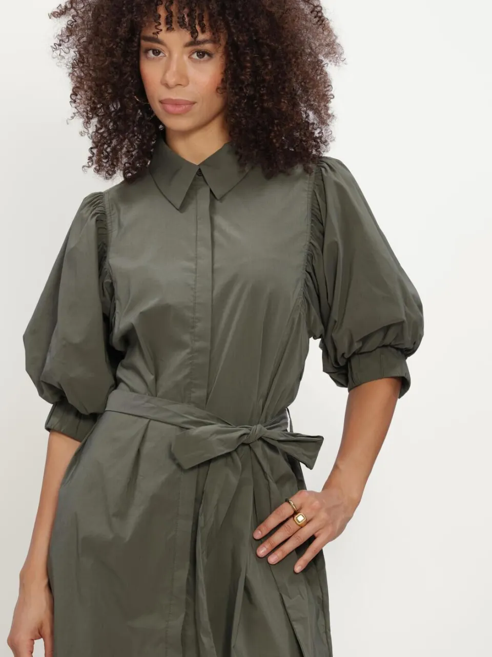 NEO NOIR Dames Jurken Serene Poplin Dress - Groen, foto 4
