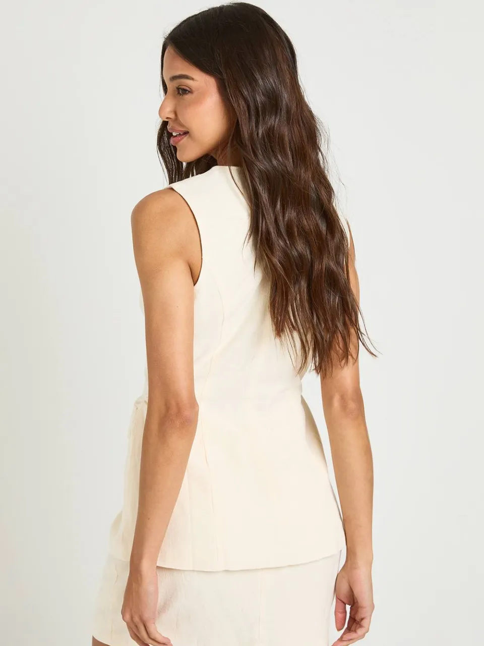 boohoo Dames 2-in-1 Mini-jurk Met Linnen Look En Getailleerde Snit crème, foto 3