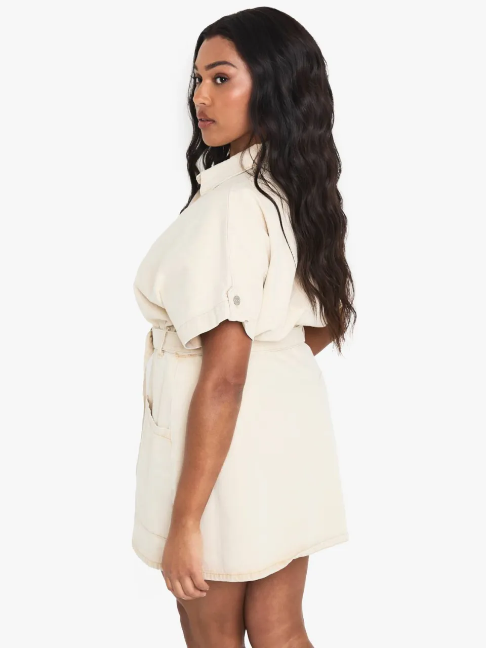 boohoo Dames Plus Denim Utility Belt Shift Jurk, foto 2