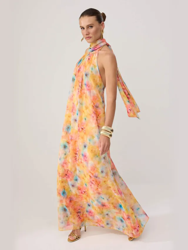 Trendyol TRENDYOLMİLLA Dames Geel Abstract Maxi Mouwloos Diploma-uitreiking / Gala Recht Avond & Gala Jurk, foto 2